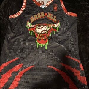 Graphic Basketball Jersey with Red and Black Design